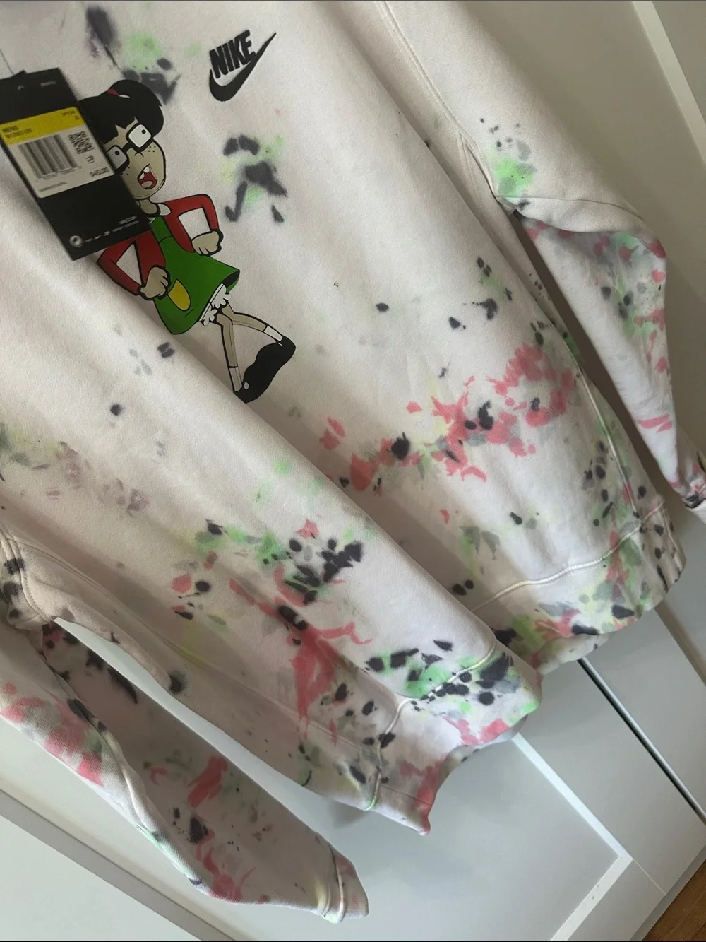Nike White Tie-Dye Crewneck Sweatshirt with Pink & Green Accents